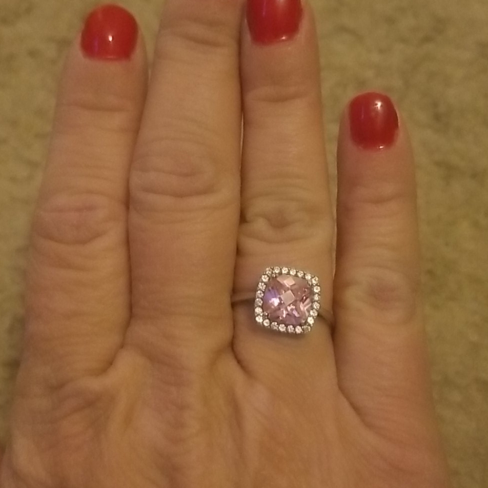 925 sterling silver CZ pink stone ring
